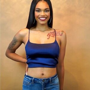 ✨ Women's Blue Satin Strappy Cropped Top |